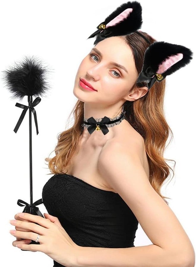 TOPPROSPER Fox Cat Ears Anime Cosplay - Animal Wolf Headwear, Halloween Headband,Headpiece Costume Accessories with Bells (Black+Necklace) - Image 2